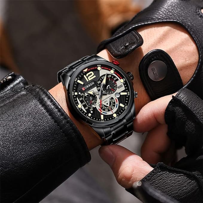 ساعت مچی مردانه کارن 8395 مشکی-سبز (کورن CURREN) سه موتور فعال - Image 3