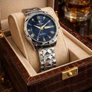 ساعت‌ مچی مردانه پوداگار ۸۲۹ نقره ای مشکی با مچ‌بند استیل ضدزنگ و ضدآب