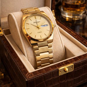 ساعت‌ مچی مردانه پوداگار 930 بند طلایی صفحه طلایی ضدآب و شبرنگ