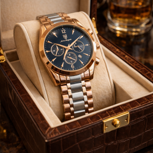 ساعت‌ مچی مردانه پوداگار ۸۲۹ طلایی مشکی با مچ‌بند استیل ضدزنگ